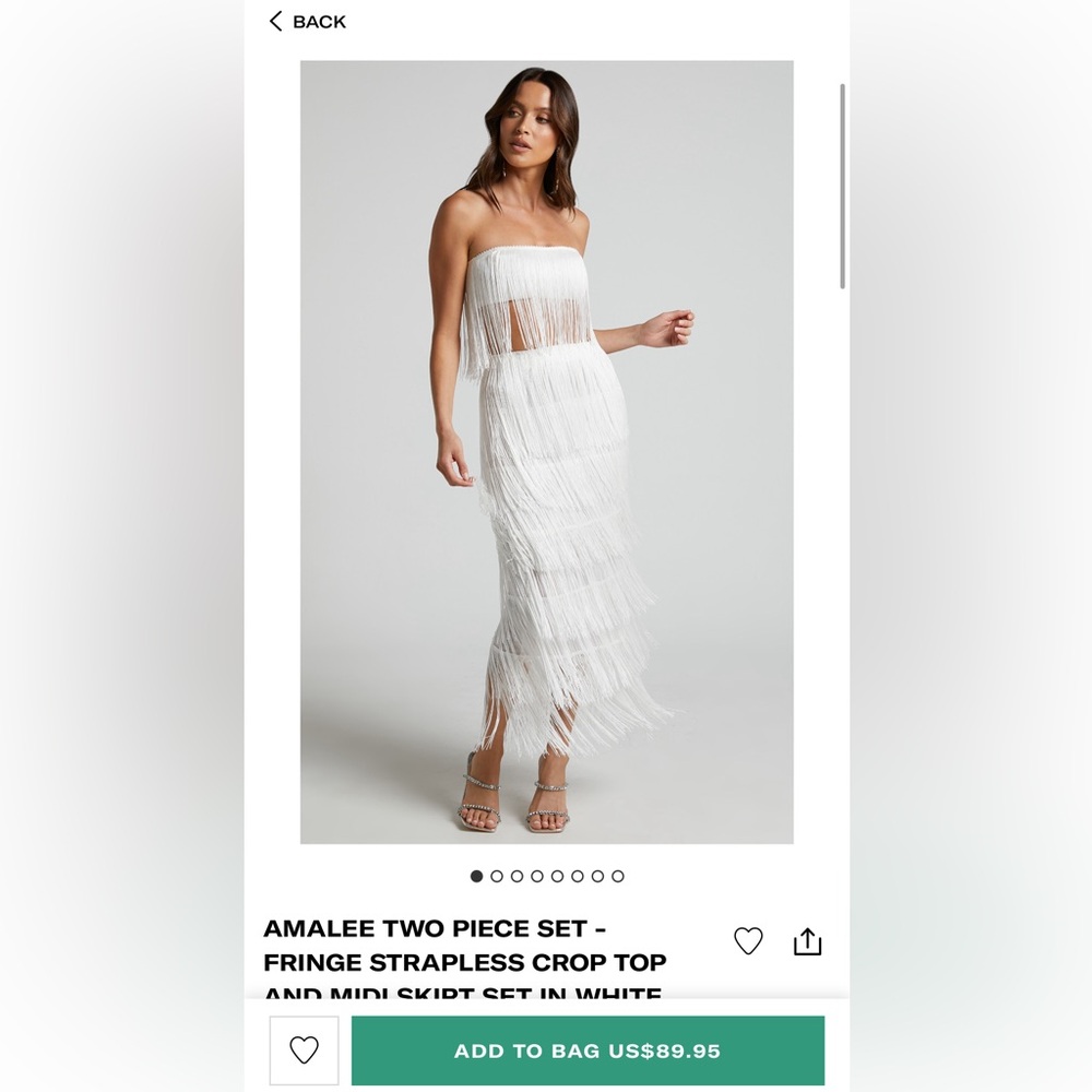Amalee Two Piece Set - Fringe Strapless Crop Top & Midi Skirt in White
